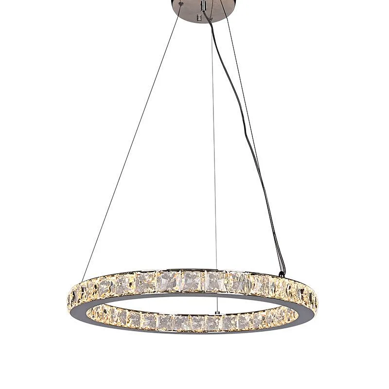 Hanging Stainless Steel Circle Ring LED Crystal Glass Pendant Light For Restaurant
