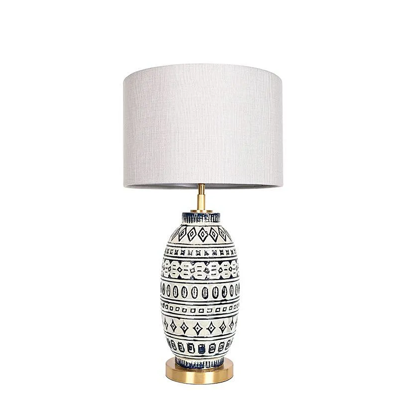 Wabi-Sabi porcelain ware pottery moulded peacock blue relief retro table lamp