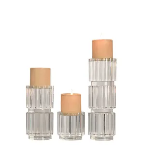 Hand grooving gear pillar solid crystal glass candlestick for dining-table