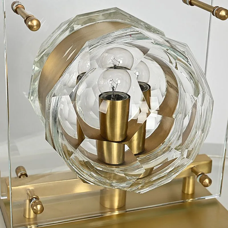 Honeycomb crystal glass ball antique brass base bedside table lamp