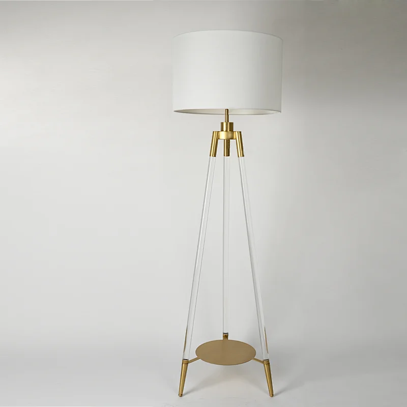 Simple three-legged triangle acrylic floor lamp with fabric lampshade for living room