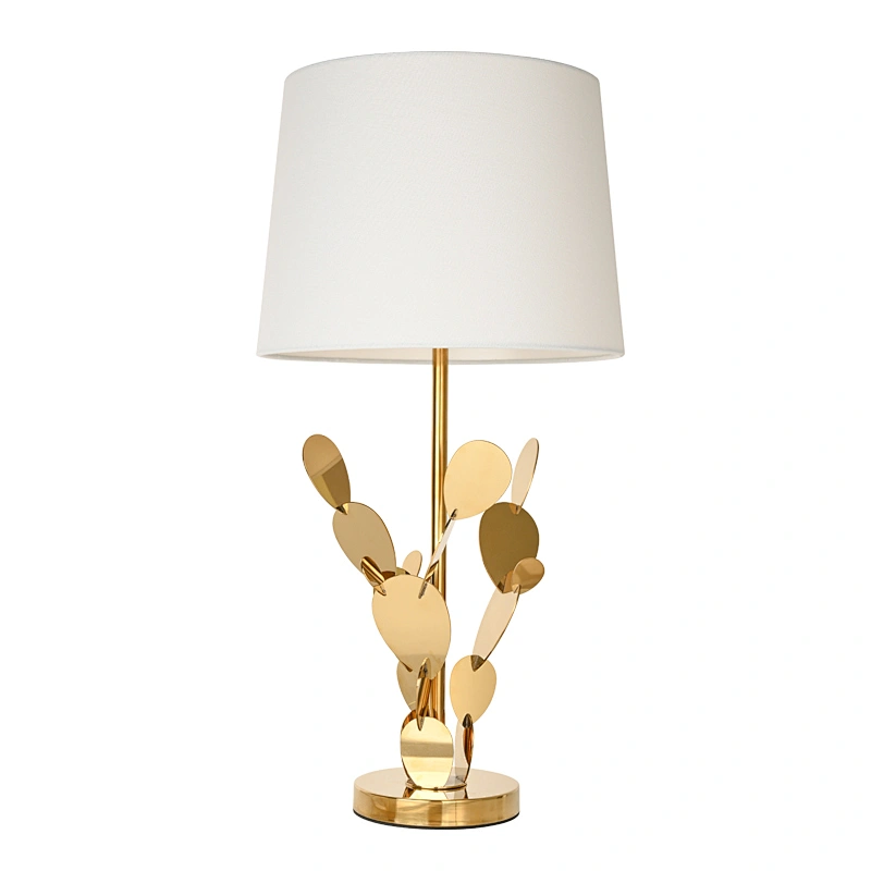 Modern style cactus stainless steel fabric lampshade bedside table lamp for living room bedroom