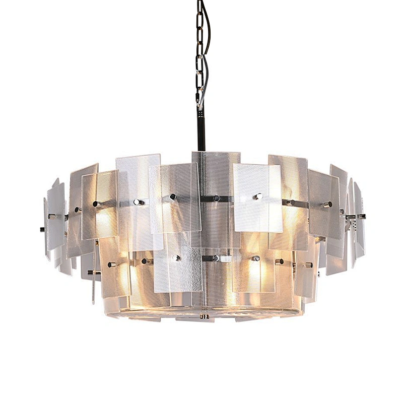 Clear Textured Layering Ripple Glass Sheet Hanging Light Contemporary Chandelier