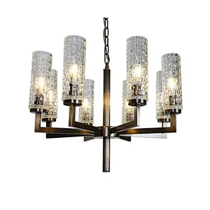 Vintage brass finish woven textured glass chandelier for living room