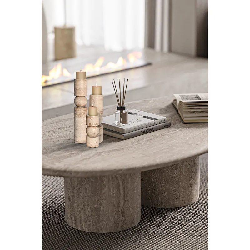 Natural travertine stone decorative candlestick