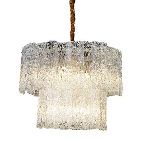 2 layers rectangular tiered handmade art glass chandelier for livingroom restaurant