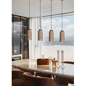 Carved column natural travertine stone bedside pendant light