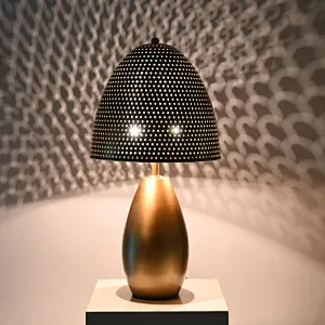 Antique brass mushroom shape bedside table lamp with metal circular hollow lampshade