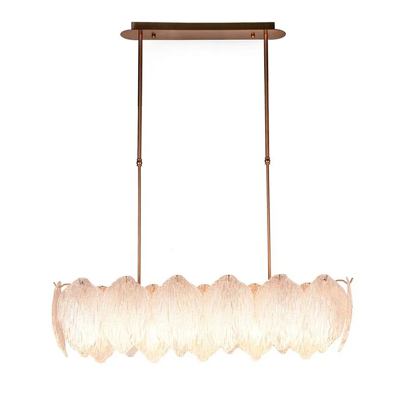 Mulberry leaves shape textured steel glass pendent chandelier light for restaurant