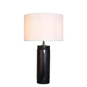 Unique design antique bronze finish natural travertine stone desk table lamp with fabric lampshade for living room bedroom