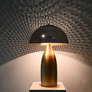 Antique brass pierced metal circular lampshade all-steel  table lamp for bedside