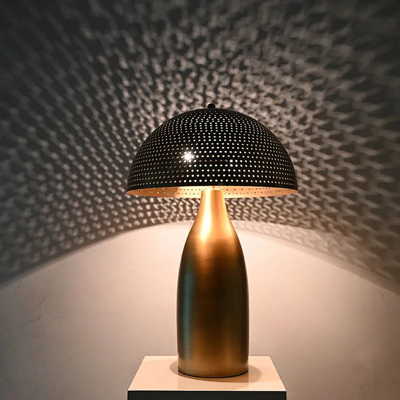 Antique brass pierced metal circular lampshade all-steel  table lamp for bedside