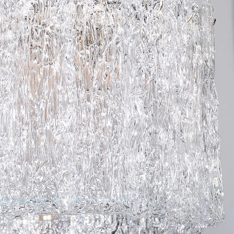 Stylish minimalist rectangular tiered handmade art glass pendant chandelier for restaurant