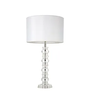 Elegant design round complex features crystal glass spheres desk table lamp with fabric shade for livingroom bedroom