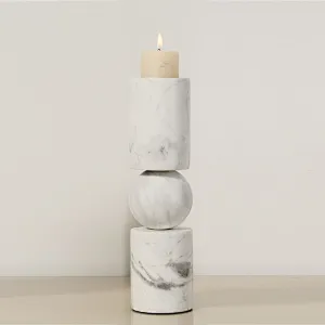 Tabletop white cylindrical marble candlestick set home decor