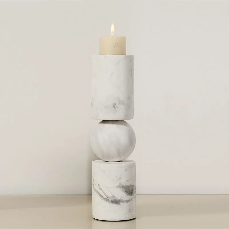 Tabletop white cylindrical marble candlestick set home decor