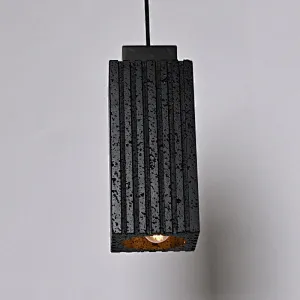 Luxury carved square column natural black travertine stone pendant light
