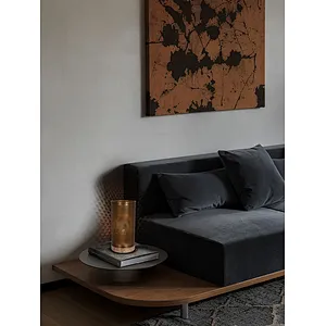 Simple antique brass hollow out metal cylinder travertine stone base table lamp for living room