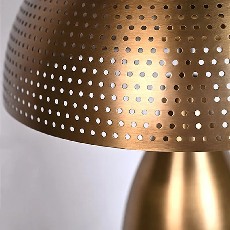 Antique brass pierced metal circular lampshade all-steel  table lamp for bedside