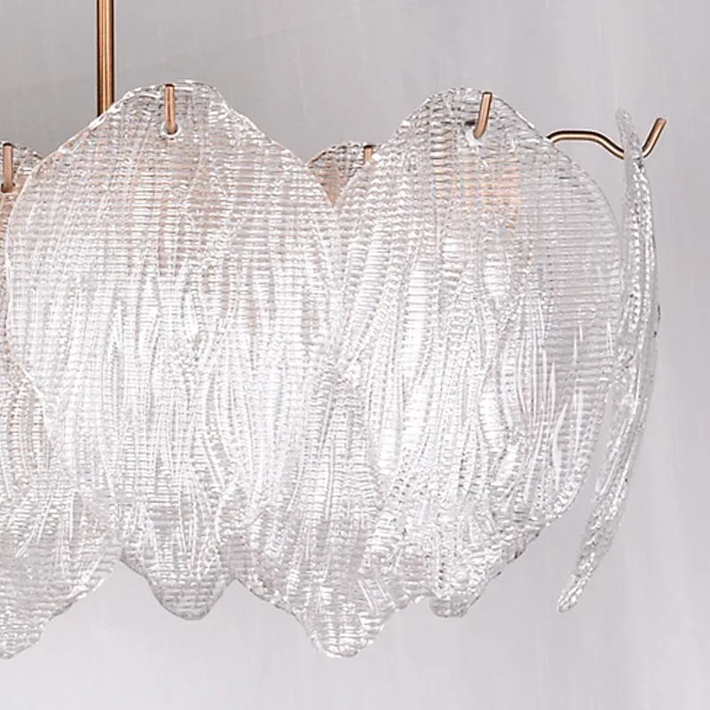 Mulberry leaves shape textured steel glass pendent chandelier light for restaurant