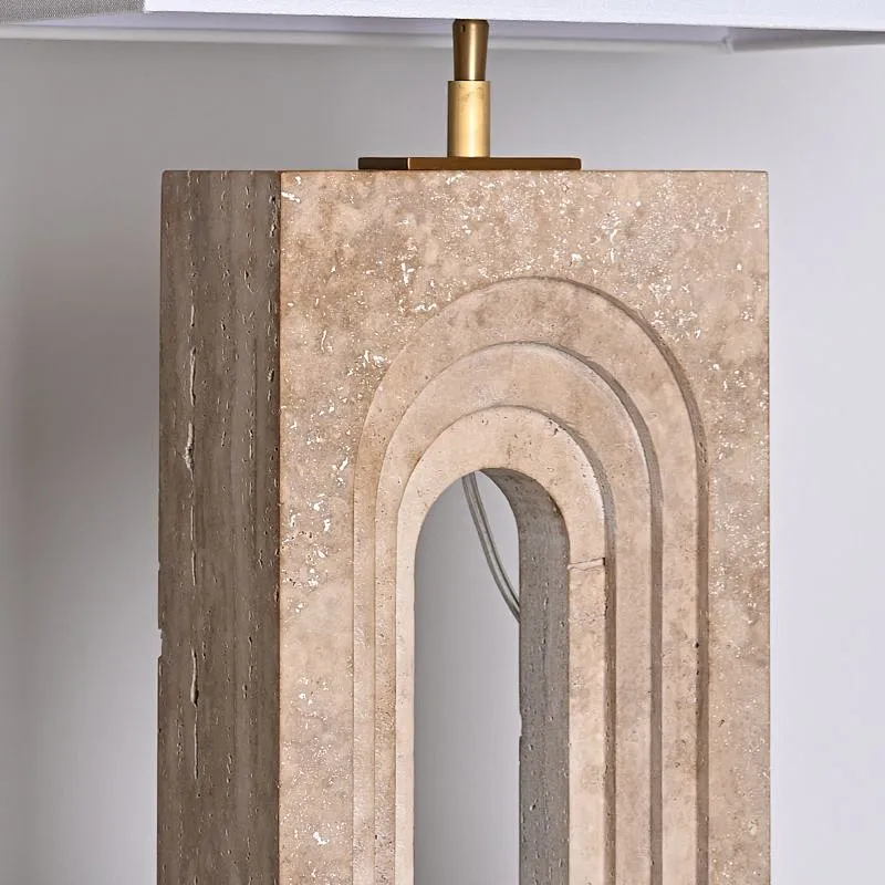 Arched door natural travertine stone desk table lamp with fabric lampshade for living room bedroom