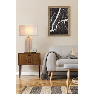 Rectangular geometry groove natural travertine stone desk table lamp with fabric lampshade for living room bedroom