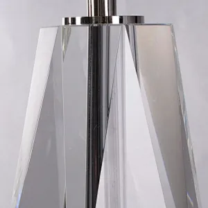 Hexagonal multifaceted crystal glass base with linen fabric lampshade bedside table lamp for bedroom