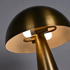 Classic modern antique golden brass steel semicircle lampshape mushroom shape table lamp for living room