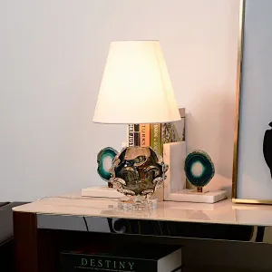Handmade color crystal glass ball in dark green color with fabric lampshade mini bedside table lamp for bedroom