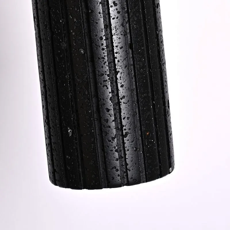 Carved column natural black travertine stone bedside pendant light