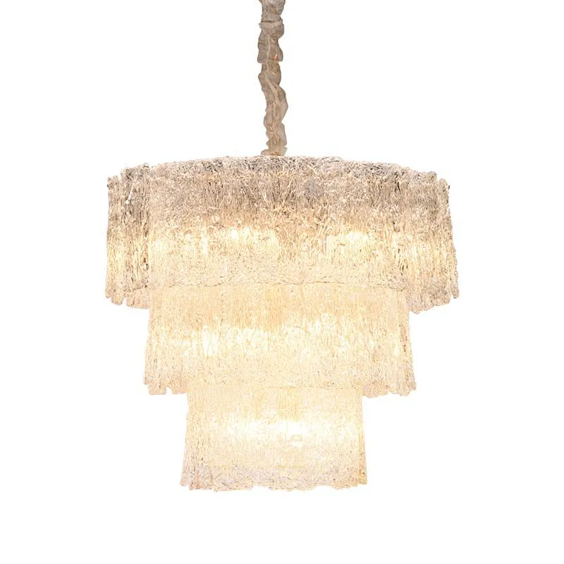 3 layers rectangular tiered handmade art glass chandelier for livingroom