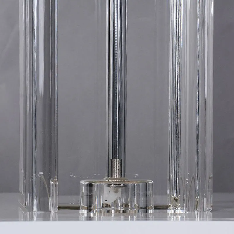 Square column slotted clear crystal glass table lamp with linen lampshade