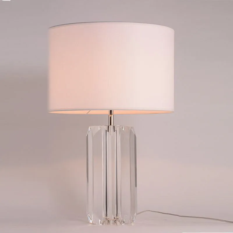 Clear column crystal glass desk table lamp with fabric shade table lamp for livingroom bedroom