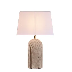 Arched layers natural travertine stone desk table lamp with fabric lampshade for living room bedroom