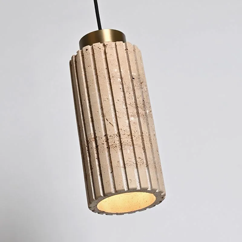 Carved column natural travertine stone bedside pendant light