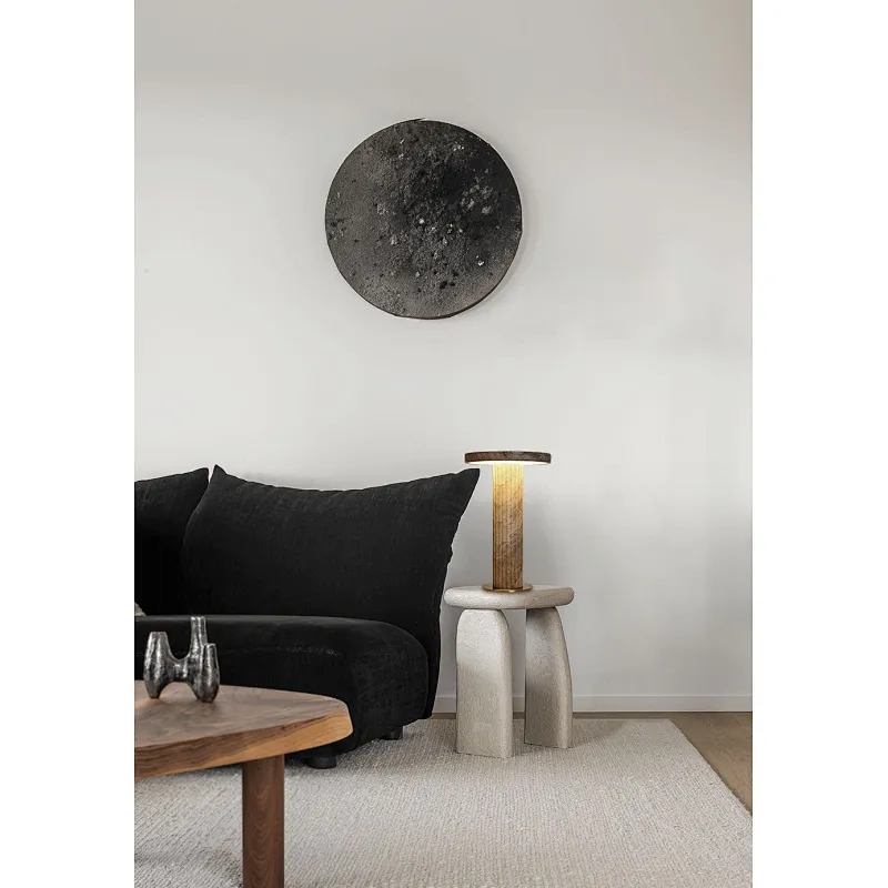 FRP column natural travertine stone LED bedside table light