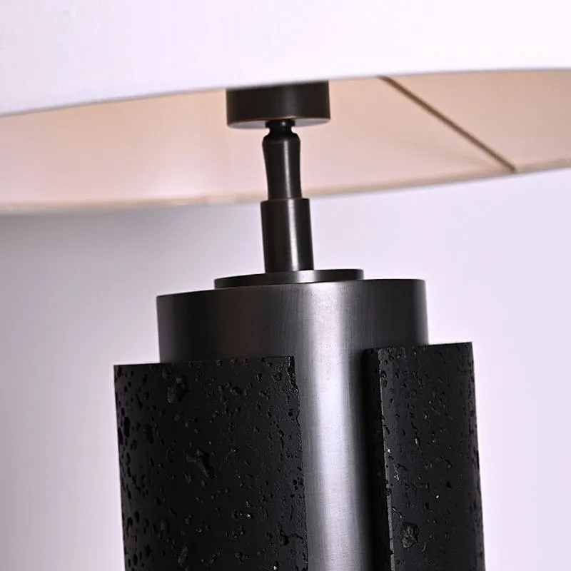 Unique design antique bronze finish natural travertine stone desk table lamp with fabric lampshade for living room bedroom