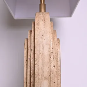 Arched layers natural travertine stone desk table lamp with fabric lampshade for living room bedroom