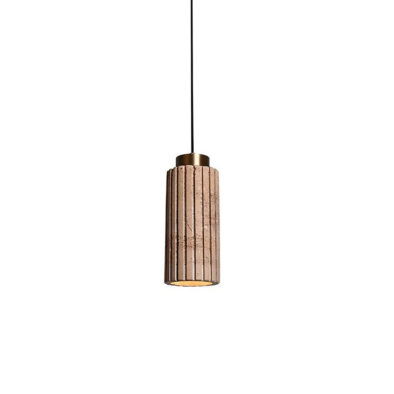 Carved column natural travertine stone bedside pendant light