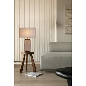 Unique design rectangular antique brass finish natural travertine stone desk table lamp with fabric lampshade for living room bedroom