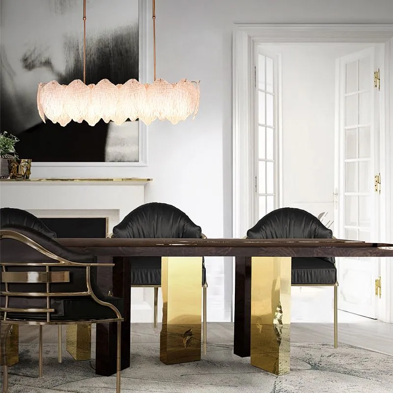 Mulberry leaves shape textured steel glass pendent chandelier light for restaurant