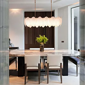 Mulberry leaves shape textured steel glass pendent chandelier light for restaurant