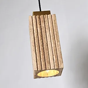 Luxury carved square column natural travertine stone pendant light
