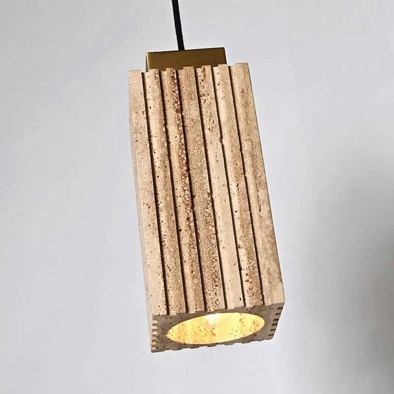 Luxury carved square column natural travertine stone pendant light