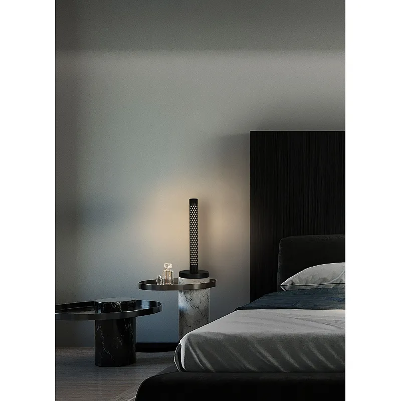 Led modern minimalist hollow out column metal living room bedside table lamp