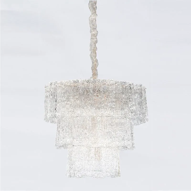 3 layers rectangular tiered handmade art glass chandelier for livingroom