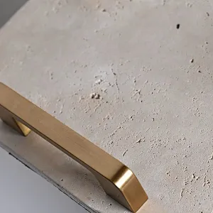 Luxury rectangular travertine stone tray with copper handles