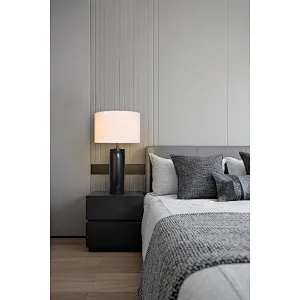 Unique design antique bronze finish natural travertine stone desk table lamp with fabric lampshade for living room bedroom