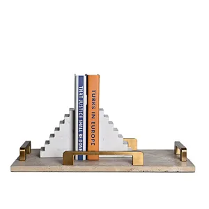 Luxury rectangular travertine stone tray with copper handles