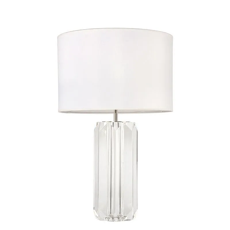 Clear column crystal glass desk table lamp with fabric shade table lamp for livingroom bedroom